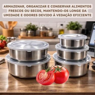 Imagem de Kit 5 Potes Hermético Aço Inoxidável Armazenar Alimento Para Mantiment
