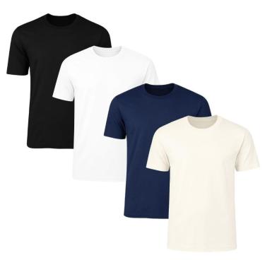 Imagem de Kit 4 Camisetas Masculina Lisa Básica 100% Algodão-Masculino