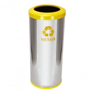 Imagem de Lixeira em Aço Inox 50L 30x70CM com Aro Plástico para Ambiente Interno Amarelo