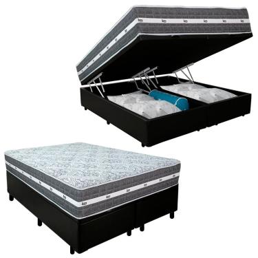 Imagem de Cama Box Baú Casal Bipartido Sintético + Colchão Anjos Black Graphite Molas Ensacadas 1...