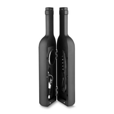Imagem de Kit para Vinho Wine Time Tpc com 4 Peças em Plástico e Inox com Estojo em Forma de Garrafa para Servir Preto