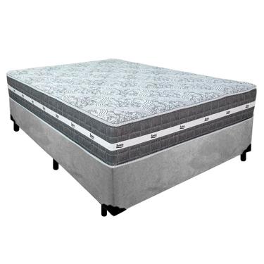 Imagem de Cama Box Casal Suede + Colchão Anjos Black Graphite Molas Ensacadas 138cm Suporta Até 1...
