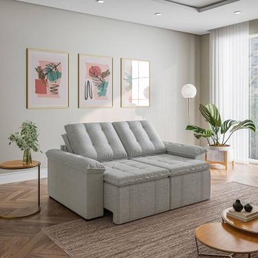 Imagem de Sofá Retrátil Reclinável 3 Lugares 180cm Linho com Molas Palmeira CabeCasa MadeiraOrigi...