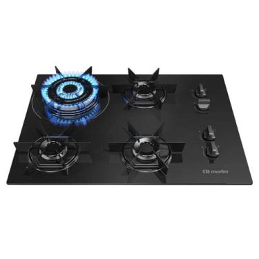 Imagem de Cooktop 4 bocas a gás mueller mesa de vidro tripla chama mcg4bc bivolt