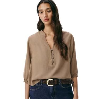 Imagem de Blusa hering manga 7/8 bufante feminino ref: herhfa3, Marrom, P