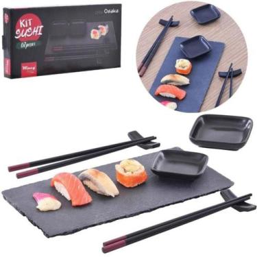 Imagem de Kit Sushi 7 Peças Para 2 Pessoas Tabua Hashi Porta Molho - Rio de Ouro