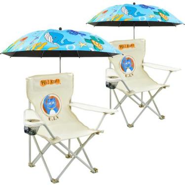 Imagem de Cadeira de Camping Infantil BUSYSIR Kit com 2 Dobrável com Guarda-Sol