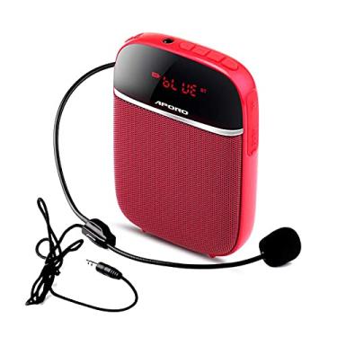 Imagem de Staright Amplificador de voz portátil para professores com microfone com fio Fone de ouvido Faixa de cintura recarregável pessoal BT Suporte para alto-falante Música FM Cartão TF para reuniões em sala de aula