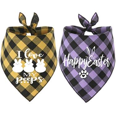 Imagem de Bandana de Páscoa para cães, pacote com 2 lenços xadrez de búfalo com pintura de designer
