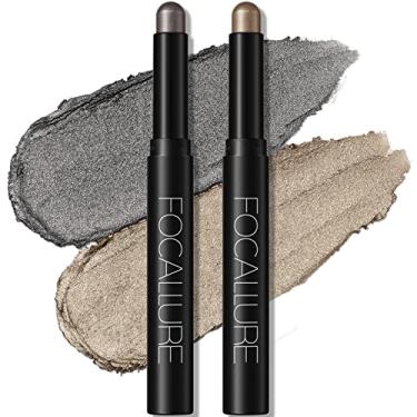 Imagem de FOCALLURE 2 pçs Shimmer Cream Eyeshadow Stick, Brightener Eyeshadow Pencil Giz de cera, Highlighter Eye Shadow Stick Sets com fórmula à prova de vincos, maquiagem de sombra à prova
