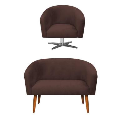 Imagem de Kit 1 Namoradeira 2L e 1 Poltrona Giratória Suede Marrom