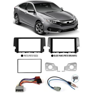 Imagem de Moldura De Painel 2 Din Honda Civic G10 2017 2018 2019 2020 2021 2022 + Chicote Ligação + Adaptador Antena