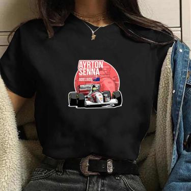 Imagem de Camiseta Blusa feminina Ayrton senna logo desenho Blusa Preta Algodao