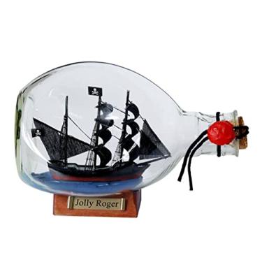 Imagem de Hampton Nautical Jolly Roger navio pirata do Capitão Hook em uma garrafa de vidro 17,78 cm - decoração pirata - Wo
