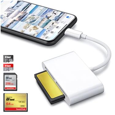 Imagem de DenicMic Leitor de cartão SD CF para iPhone iPad, leitor de cartão 6 em 1 SD CF XD, leitor compacto, leitor de cartão de memória com porta de carregamento, acessórios compatíveis com cartões SD, SDHC, SDXC, XD, TF