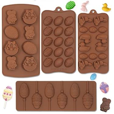 Imagem de 4 pacotes de 45 cavidades grandes molde de chocolate para ovo de Páscoa, moldes de silicone para ovos de Páscoa, molde de pato de coelho, ovo de silicone para doces de chocolate para bolo de doces de goma de biscoito para bolo faça você mesmo ferramentas de cozimento de Páscoa