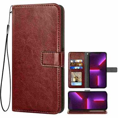 Imagem de DIIGON Capa de telefone carteira Folio capa para BlackBerry KEYONE, capa de couro PU premium slim fit para KEYONE, 1 slot para moldura de foto, confortável, marrom