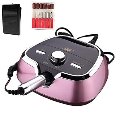 Imagem de Yajun Broca de unha elétrica portátil para unhas acrílicas 35.000 RPM lixadeira de unhas de baixo ruído ferramenta de remoção de polimento de gel de manicure com pedal de pé, rosa, 19,5 * 17 * 7 cm