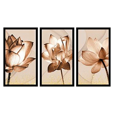 Imagem de Kit 3 Quadros Decorativos Grandes com MOLDURA Flores Tons de Cobre com Dourado