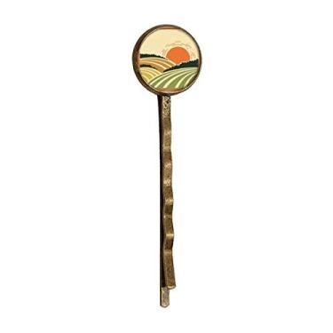 Imagem de Sun Sunshine Tree Hillside Grass Retro Metal Hair Bobby Pin Headwear