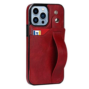 Imagem de Estojo de couro comercial para iPhone 14 13 12 11 Mini Pro Max XS XR X 6 6s 7 8 Plus SE 2020 2022 Cartões Carteira Pulseira Capa de Telefone, Vermelho, Para iPhone 14 ProMax 6.7 polegadas