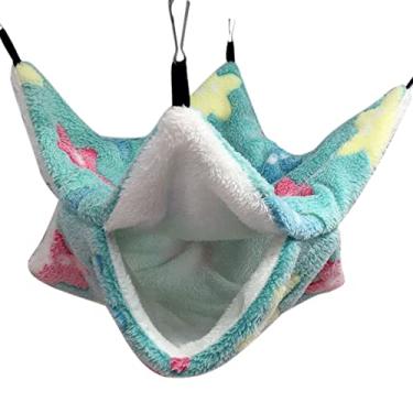 Imagem de Rede para Ratos Cama Quente de Pelúcia Dupla Grossa para Casa de Hamster Saco de Dormir Canteiros de Árvore Pendurados Gaiola de Hamster de Porquinho da Índia (Verde Estrela-do-Mar)