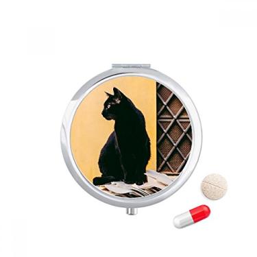 Imagem de Animal Cool Black Cat Fotografia de bolso para viagem, estojo de comprimidos, caixa de armazenamento de medicamentos, dispensador de espelho, presente