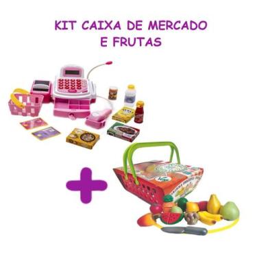 Imagem de Kit Caixa Registradora Infantil Som Luz Feira E Cesta Frutas - Big Sta