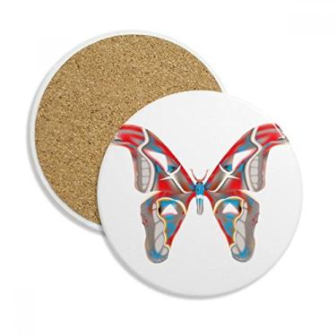 Imagem de Borboleta 3D em cor vermelha e azul Caneca porta-copos com proteção de mesa Pedra absorvente