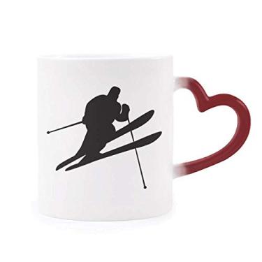 Imagem de Esquiar esportes de inverno preto contorno sensível ao calor caneca vermelha muda de cor grés copo
