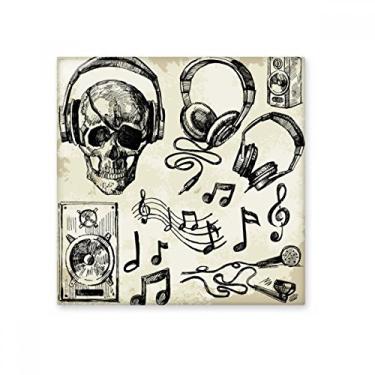 Imagem de Fone de ouvido de caveira, padrão de instrumento musical, azulejo de cerâmica, decalque brilhante, pedra adorna de tijolos esmaltados