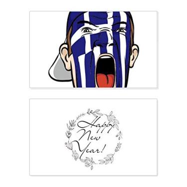 Imagem de Bandeira da Grécia Máscara Facial Maquiagem Cabeça Gritando Chapéu Ano Novo Cartão de felicitações Mensagem de Abençoamento Presente