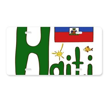 Imagem de DIYthinker Bandeira nacional do Haiti com padrão azul vermelho placa de licença decoração de aço inoxidável para automóveis