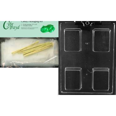 Imagem de Cybrtrayd Barra retangular simples Krispy para todas as ocasiões Molde de chocolate e doces com embalagem de 25 sacos de violoncelo, 25 laços dourados e instruções de moldagem de chocolate