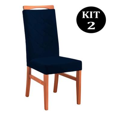 Imagem de Kit 2 Cadeiras De Jantar Estofada Azul Em Veludo Almere - Decorium