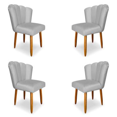 Imagem de Kit 4 Cadeiras de Jantar Pétala Estofada Pés Palito Veludo Cinza - Montanaris Decor