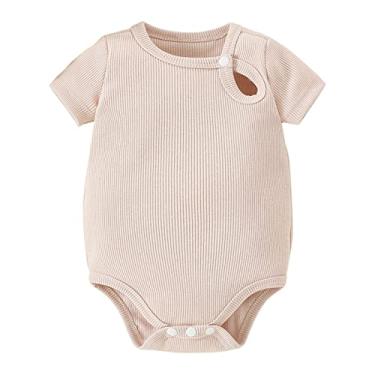 Imagem de Macacão de bebê menina manga curta cor sólida bebê verão bonito moda pequena fivela macacão sólido infantil menino roupas (branco, 12-24 meses)