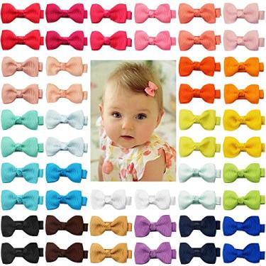 Imagem de Grampos de cabelo para bebês, 50 peças, 25 cores em pares de laços de cabelo para bebês meninas, totalmente forrados, pequenos laços de cabelo de 5 cm, presilhas de jacaré para meninas e crianças