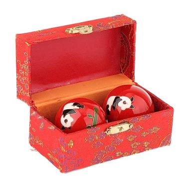 Imagem de Dynwave 2 peças bolas de massagem chinesa exercício handebol com caixa de armazenamento reutilizável suave presente aliviar rigidez bolas chinesas de baoding, panda vermelho