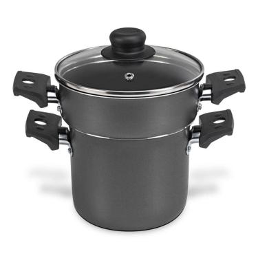 Imagem de Cozi Vapor Cuscuzeira Multiflon Antiaderente de Alumínio e Tampa de Vidro 14cm - Preta