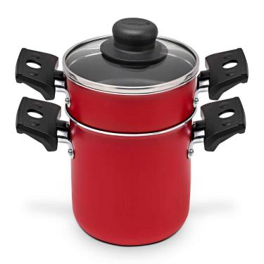 Imagem de Mini Cuscuzeira Multiflon em Alumínio com Alça TPA Versátil - Vermelho