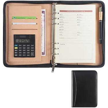 Imagem de Pasta De Couro Pu Para Pasta De Negócios A5, Pasta De Currículo Com Zíper, Organizador De Documentos De Negócios Com Calculadora,Preto,Bonny369