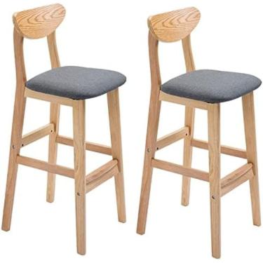 Imagem de Conjunto De 2 Bancos De Bar, Estilo Minimalista Moderno, Balcão De Cozinha, Ilha, Bancos Altos, Cadeiras De Bar De Madeira Com Encosto, Bancos De Café Da Manhã Para Uso Doméstico Em Estúdio,Cinza,