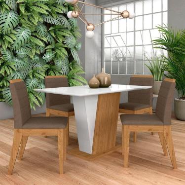 Imagem de Mesa Com 4 Cadeiras Qatar 1,20 Cin/off/capuccino - Móveis Arapongas