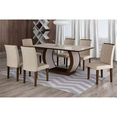 Imagem de Conjunto: Mesa Sala Jantar Jade Kit 8 Un Imbuia-linho Esmeralda - Rufato