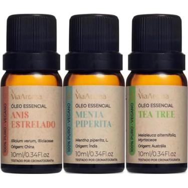 Imagem de Kit 3 Óleos Essenciais Via Aroma 100% Puros Clássicos Naturais Para Difusor, Massagem e Aromaterapia Escolha o seu (Menta Piperita+Tea Tree+Anis Estrelado)