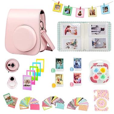 Imagem de CAIYOULE O kit de acessórios para câmera instantânea Fujifilm Instax Mini 11 inclui capa protetora de couro PU, mini álbum, molduras, adesivo e filtro DIY (rosa 2)