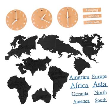 Imagem de Zerodeko relógio do mapa do mundo decoração vintage relógio decorativo decoração de casa relógios relógio multi fuso horário decoração de relógio de parede de madeira decorar