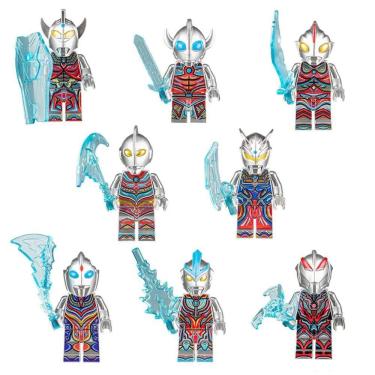 Imagem de Kit 8 Bonecos Ultraman Prata Bloco De Montar