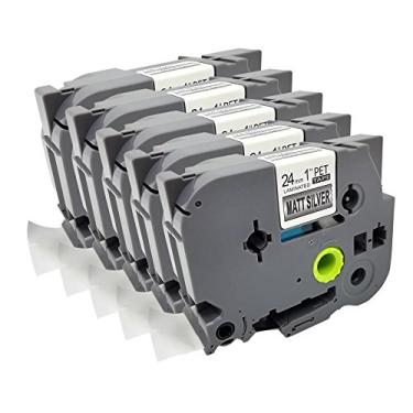 Imagem de P Touch Fita adesiva pacote com 5 cartuchos TZ M951 TZo M951 Label Orison preto em prata fosca etiquetagem refis de cassete, 24 mm x 26,2 pés, compatível com Brother Label Maker